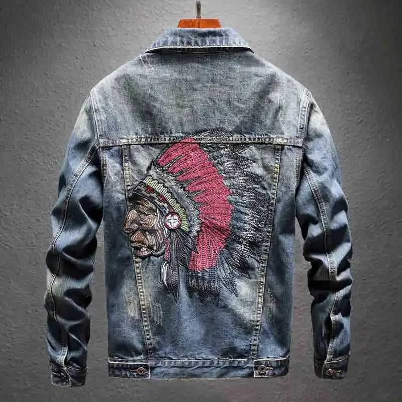 With Embroidery Men's Denim Jacket Autumn Trendy Fashion High Quality Male Jean Coats Fast Delvery Menswear Rock of Fabric Korea