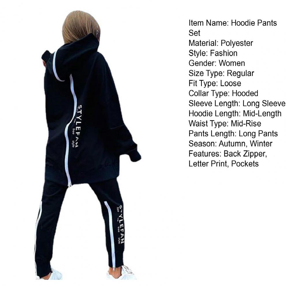 Winter Chic Oversized Tracksuit Back Zipper Long Hoodie + Pants Set Street Sportswear Pullover Hip-Hop Two-Piece Women Outfits