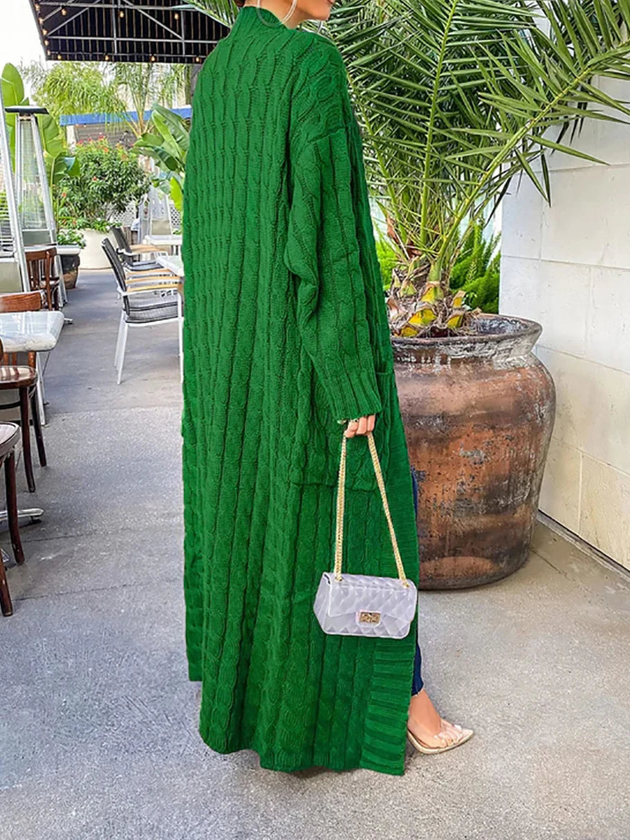 Kintted Cardigan Women Long Jacket Autumn Spring Green Crochet Loose Long Sleeve Winter Sweater 2023 Warm Jumper Coat Cardigans