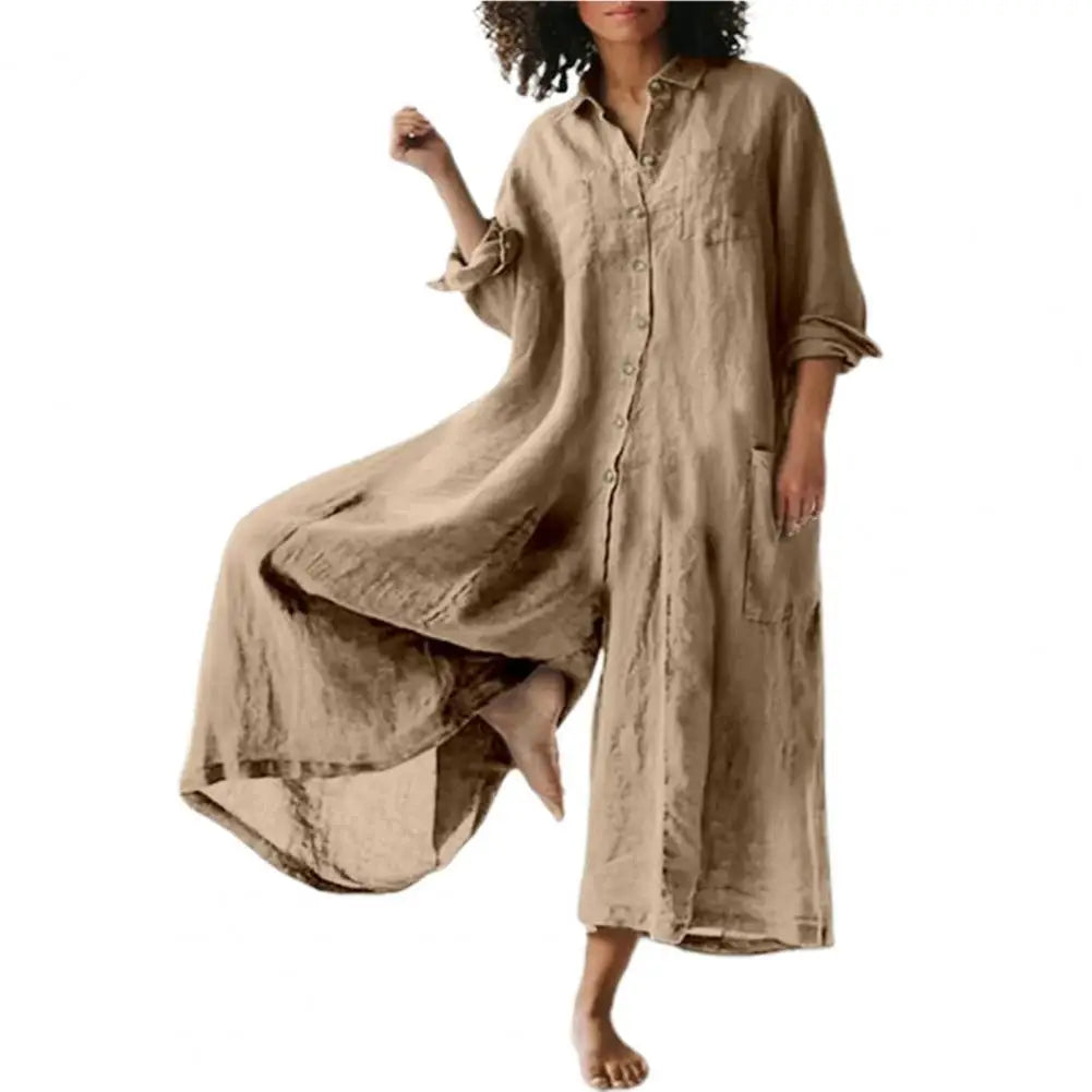 Cotton LinenWomen Jumpsuit Oversized Vintage Button Jumpsuit Summer Women Casual Beach Playsuit Wide Legs Pants Loose Romper