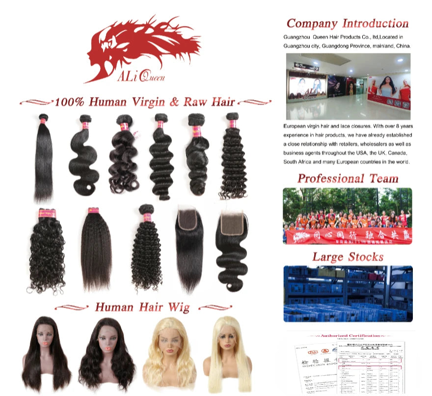 Ali Queen 10A Unprosseded Raw Virgin Hair Bundles 1Pcs Whosales Price 36 38 40 Inch Brazilian Straight Human Hair Weave