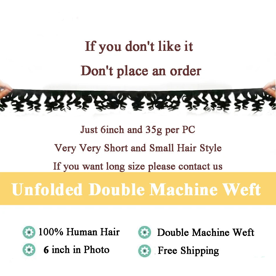 Bouncy Curly Hair Bundles Double Draw Indian 6inch Short Cut Remy Human Hair Extensions Natural Black Brown Color free shipping