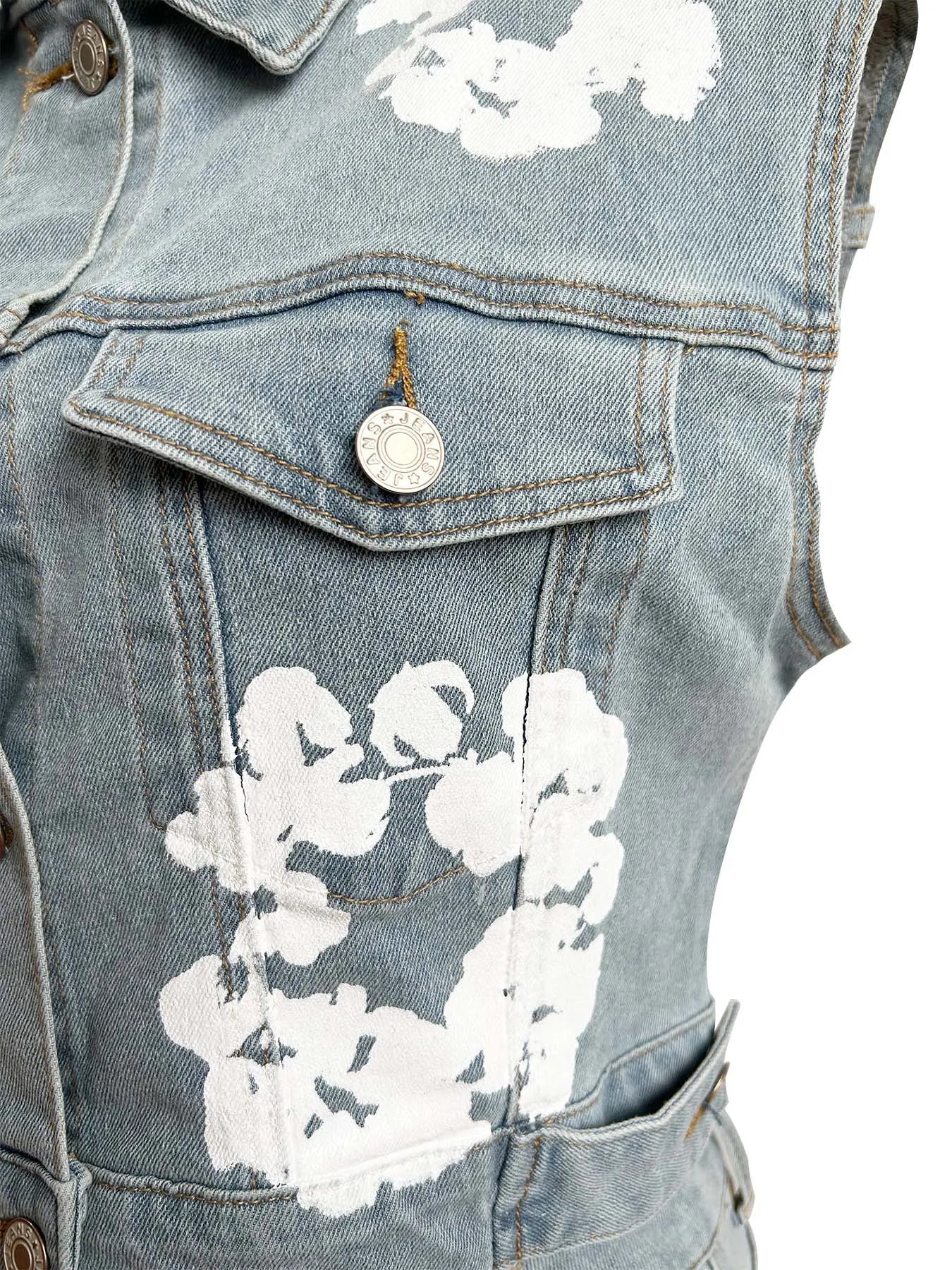 Summer Women'S Denim Outfits Casual Flower Print Stretch Crop Vest Top+Shorts Matching Sets Lady Y2k Two Piece Shorts  Denim Set