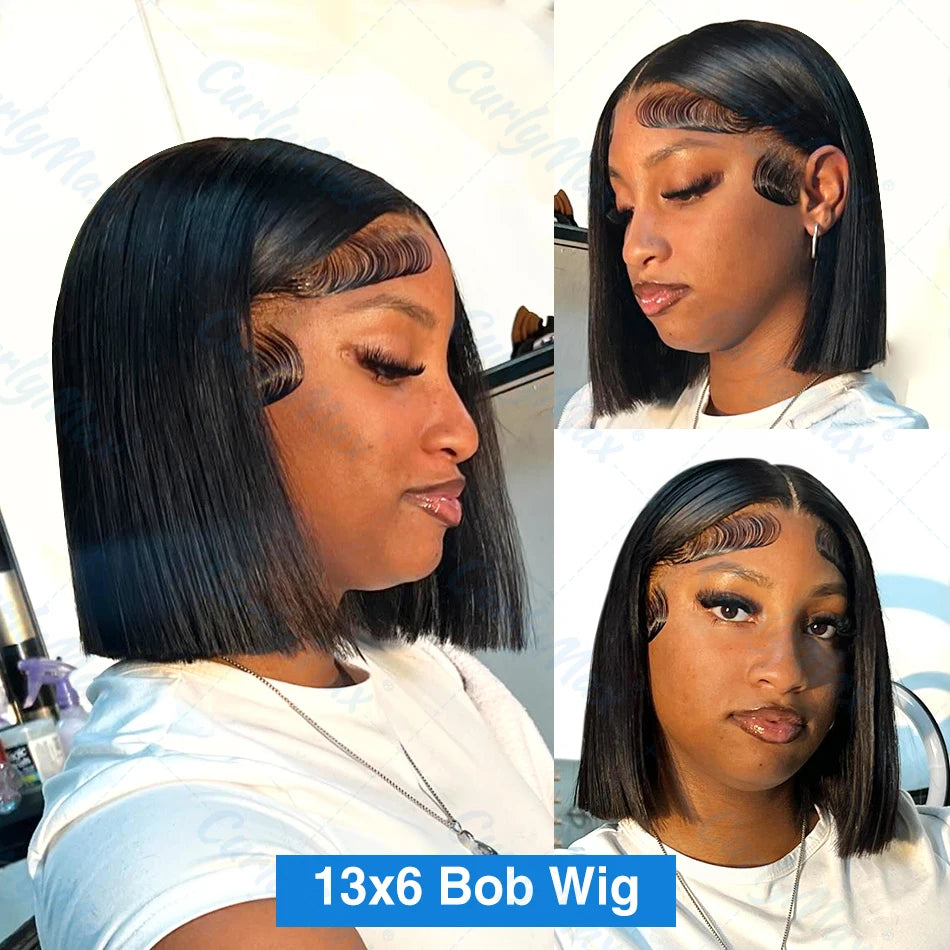 200% Brazilian Bone Straight Short Bob 13x4 Lace Frontal Human Hair 13x6 HD Transparent Lace Front 5x5 Closure Bob Wig For Women