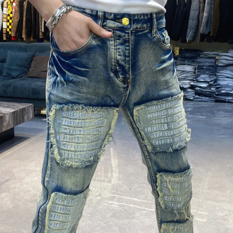 High Street Fashion Washed Vintage High Quality Hip Hop Jeans Vaqueros Hombre Zipper Used Beggar Pants Bootcut Jeans For Men