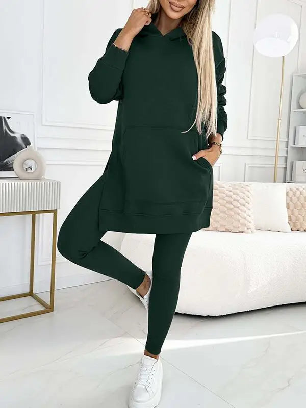 Women Pant Sets Two Pieces Tracksuit Hooded Solid Sweatshirts Pullover Pencil Pants Slim High Street Pockets Ankle Length