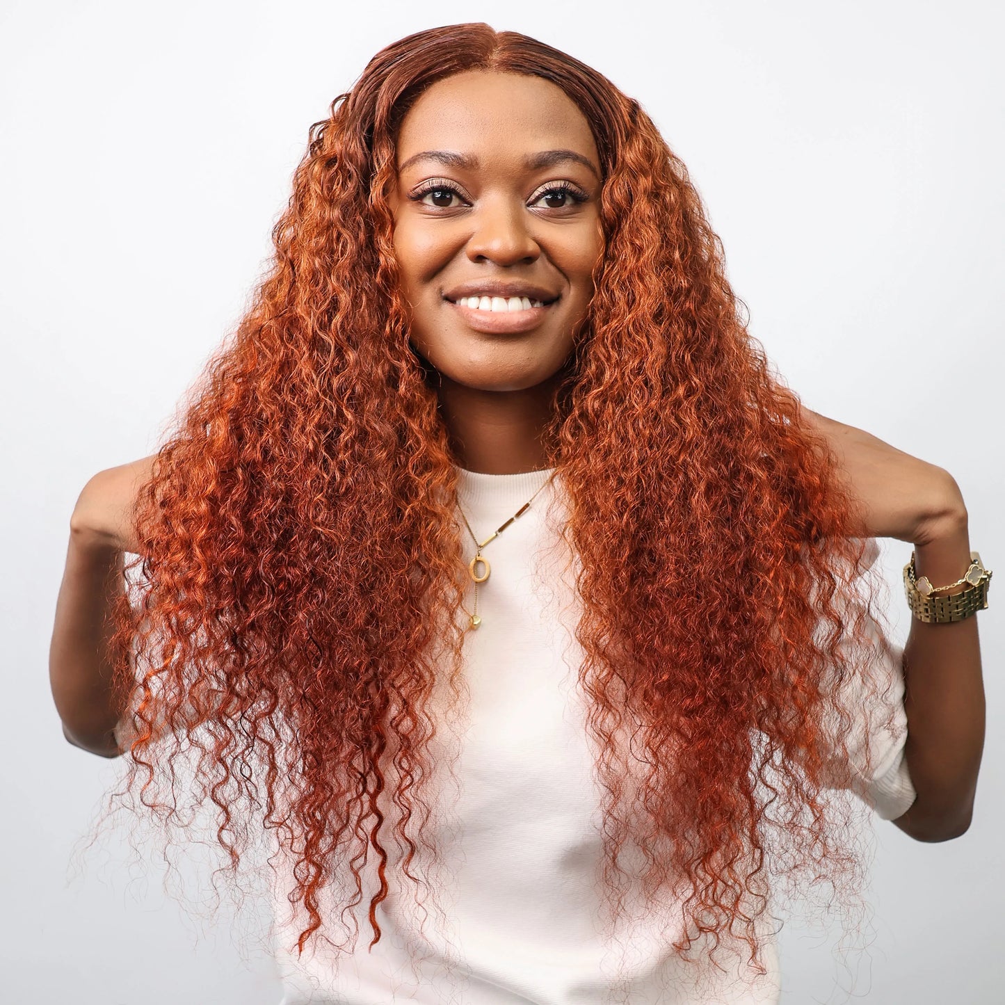 Highlight 4/350 Ombre Orange Ginger Lace Front Wig Human Hair Water Wave 13x6 HD Lace Frontal Wig Curly Human Hair Multi Parting