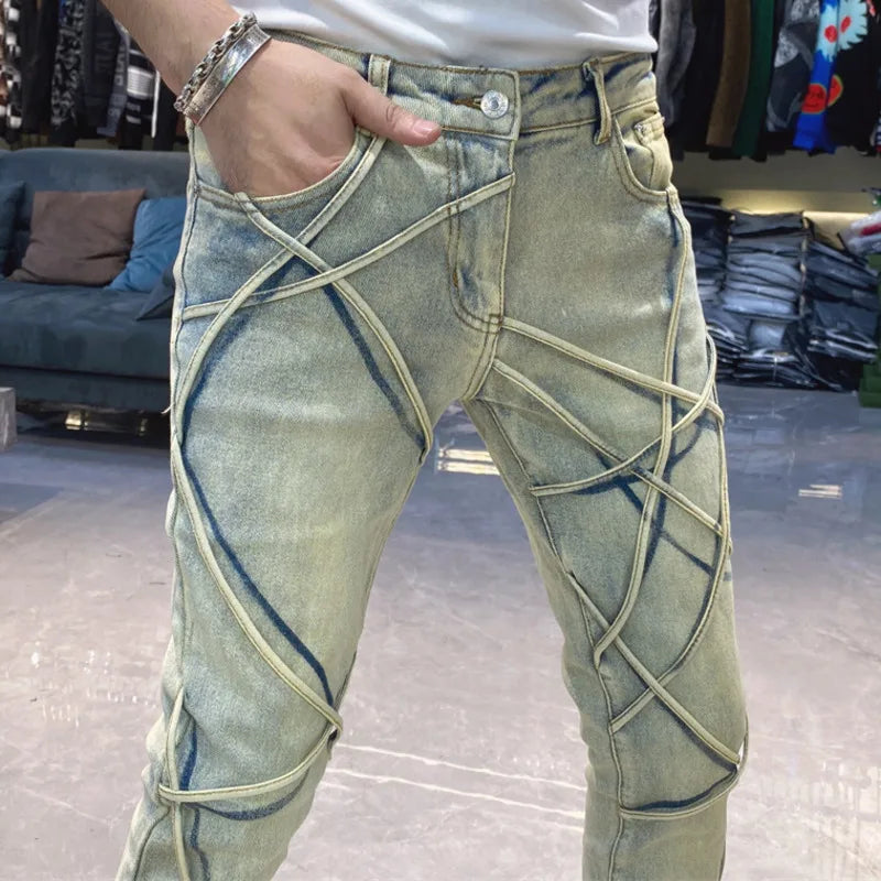 High Street Fashion Washed Vintage High Quality Hip Hop Jeans Vaqueros Hombre Zipper Used Beggar Pants Bootcut Jeans For Men