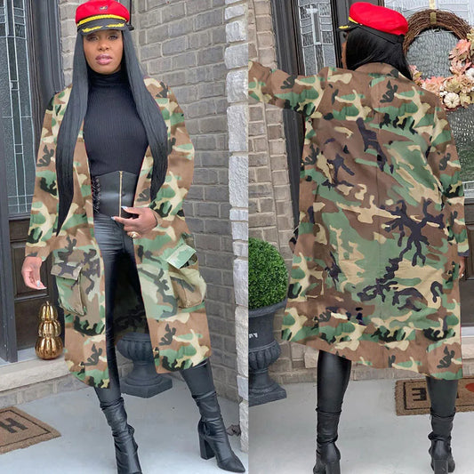 Autumn Spring Camouflage Camo Jacket Coat Women 2022 Cardigan Pockets Military Streetwear Casual Outerwear Chaqueta Mujer