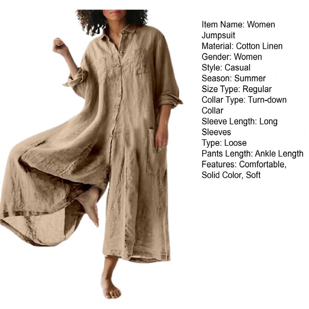 Cotton LinenWomen Jumpsuit Oversized Vintage Button Jumpsuit Summer Women Casual Beach Playsuit Wide Legs Pants Loose Romper