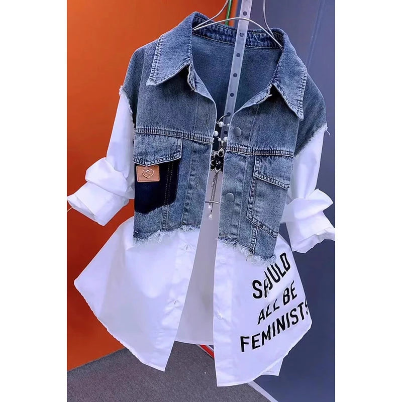 New Splicing Denim Jacket Women Spring Autumn Korean Fashion Denim Shirt Tops Casual Jean Jackets Female Windbreaker