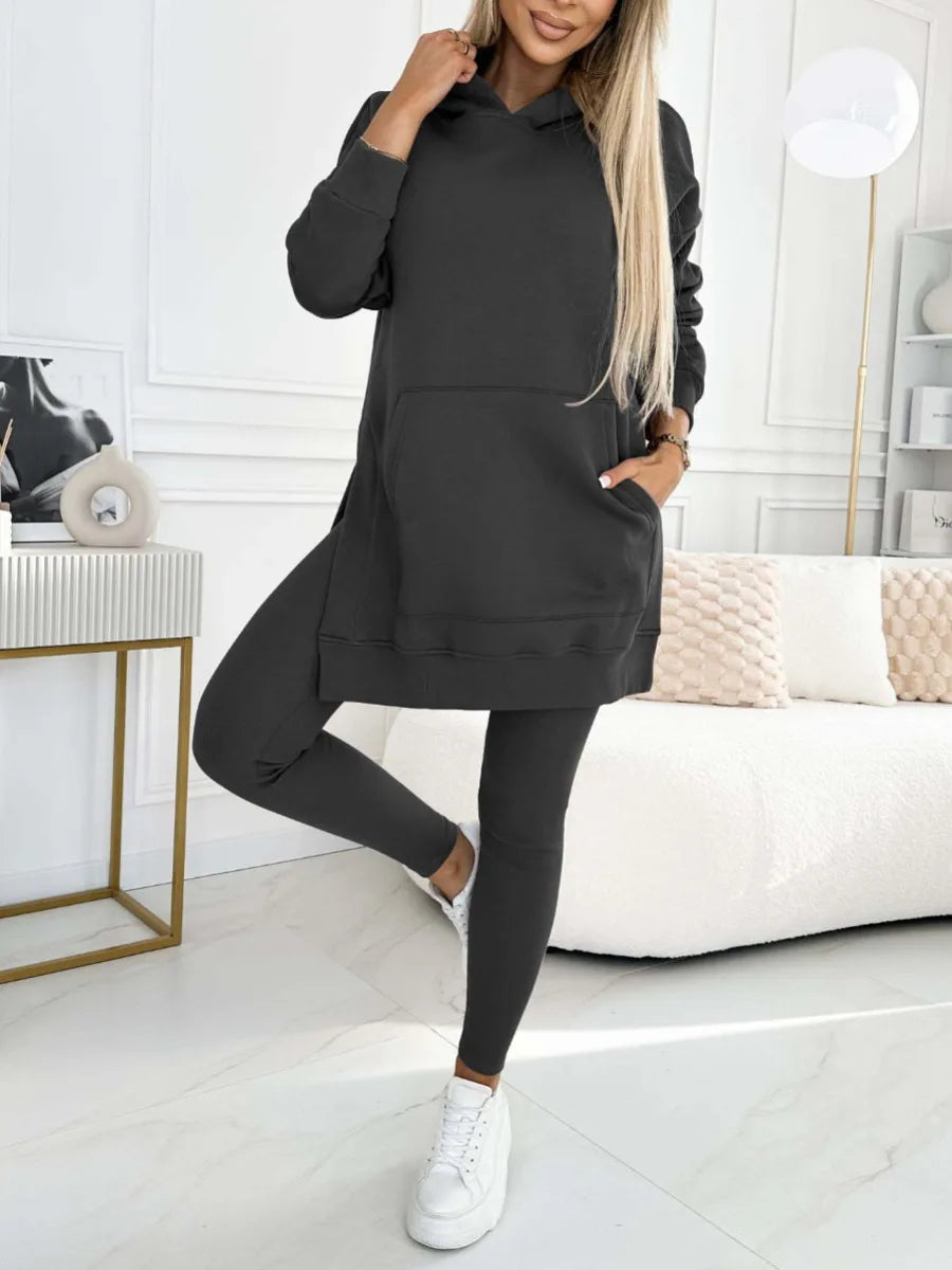 Women Pant Sets Two Pieces Tracksuit Hooded Solid Sweatshirts Pullover Pencil Pants Slim High Street Pockets Ankle Length