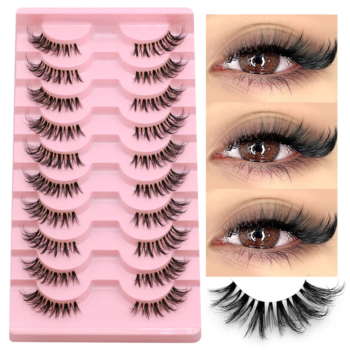 GROINNEYA Half Lashes Half Lashes Soft Natural Clear Band Lashes Natural Look Faux Mink Wispy Mink Eyelashes Extension Makeup