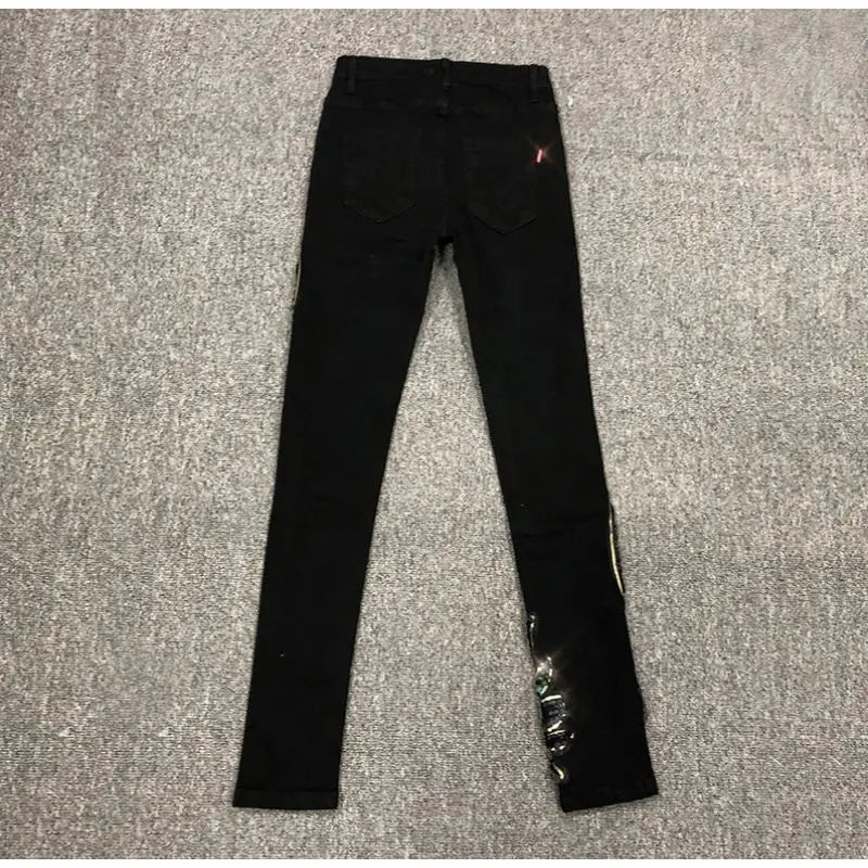 White Sequin Phoenix flower Denim Pants For women's 2025 New Korean Slim Elastic Pencil Skinny Jeans Female Ankle length Pants