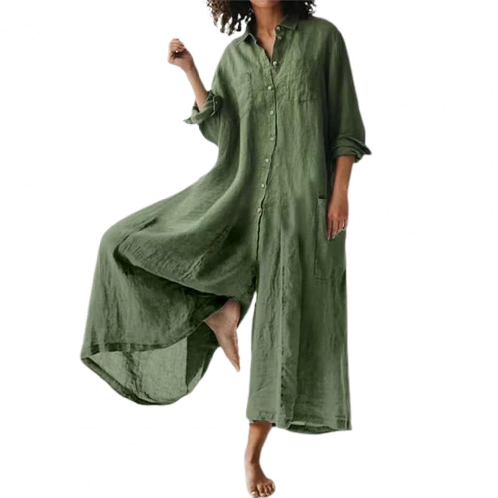 Cotton LinenWomen Jumpsuit Oversized Vintage Button Jumpsuit Summer Women Casual Beach Playsuit Wide Legs Pants Loose Romper