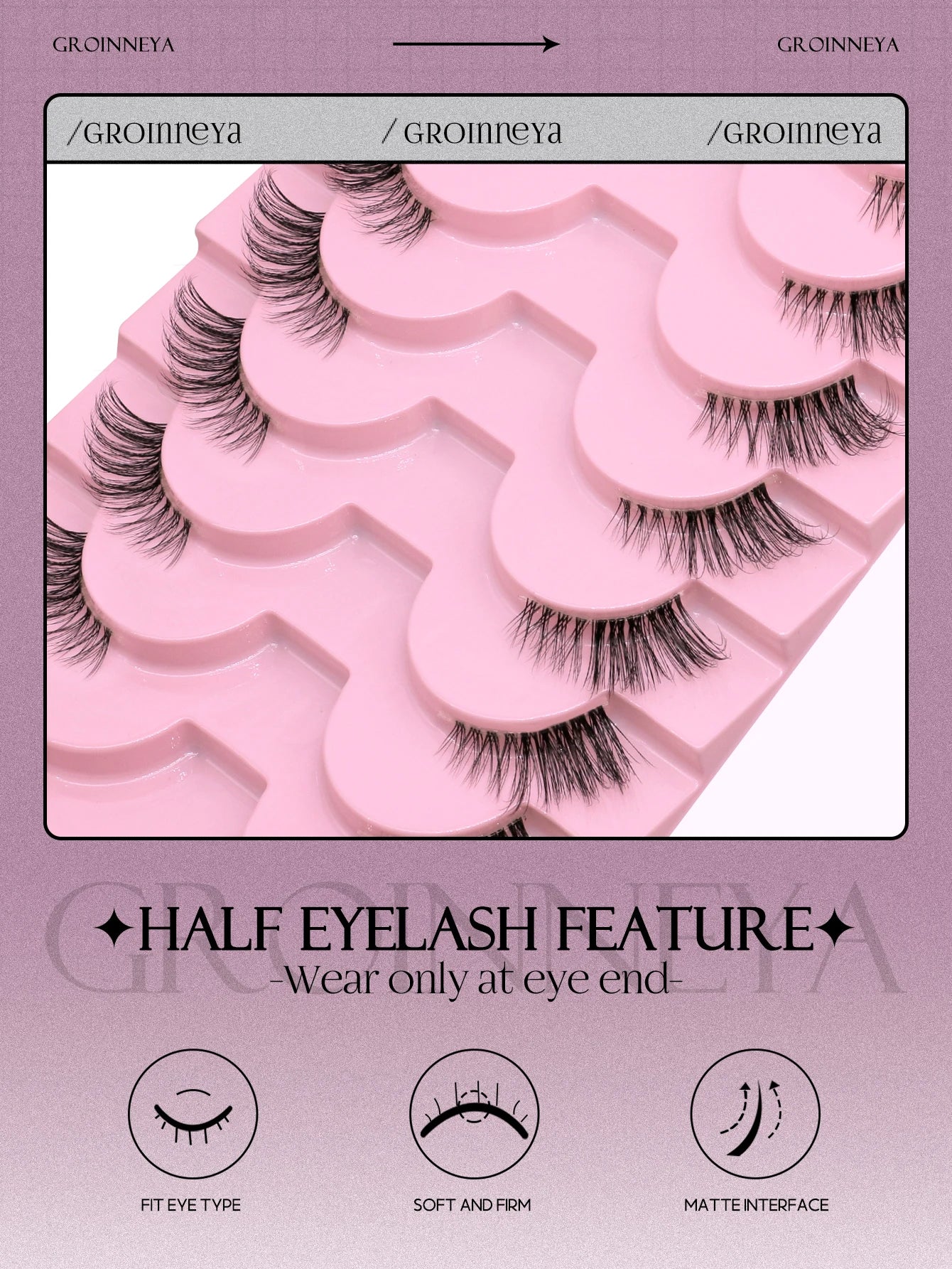 GROINNEYA Half Lashes Half Lashes Soft Natural Clear Band Lashes Natural Look Faux Mink Wispy Mink Eyelashes Extension Makeup