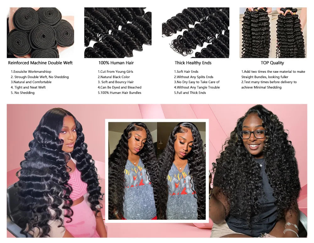 Curly Deep Wave Human Hair Bundles 30 32 Inch 4/3/1PCS Bundles Raw Hair 100% human hair Brazilian Hair Bundle Weaving Extensions