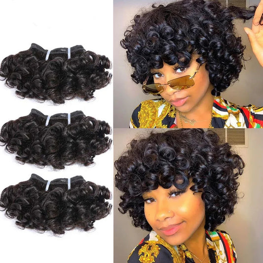 Bouncy Curly Hair Bundles Double Draw Indian 6inch Short Cut Remy Human Hair Extensions Natural Black Brown Color free shipping