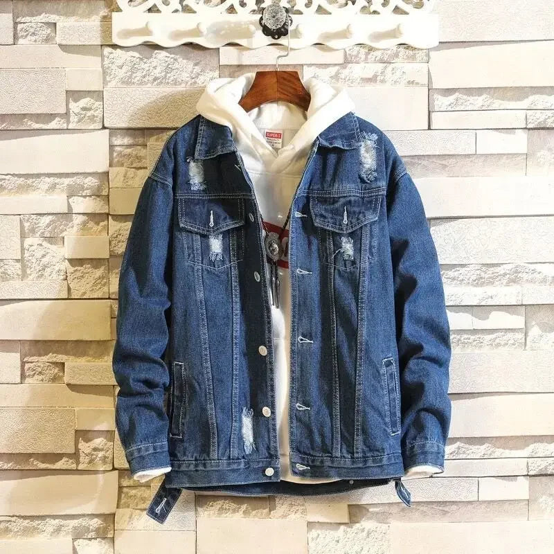 With Embroidery Men's Denim Jacket Autumn Trendy Fashion High Quality Male Jean Coats Fast Delvery Menswear Rock of Fabric Korea