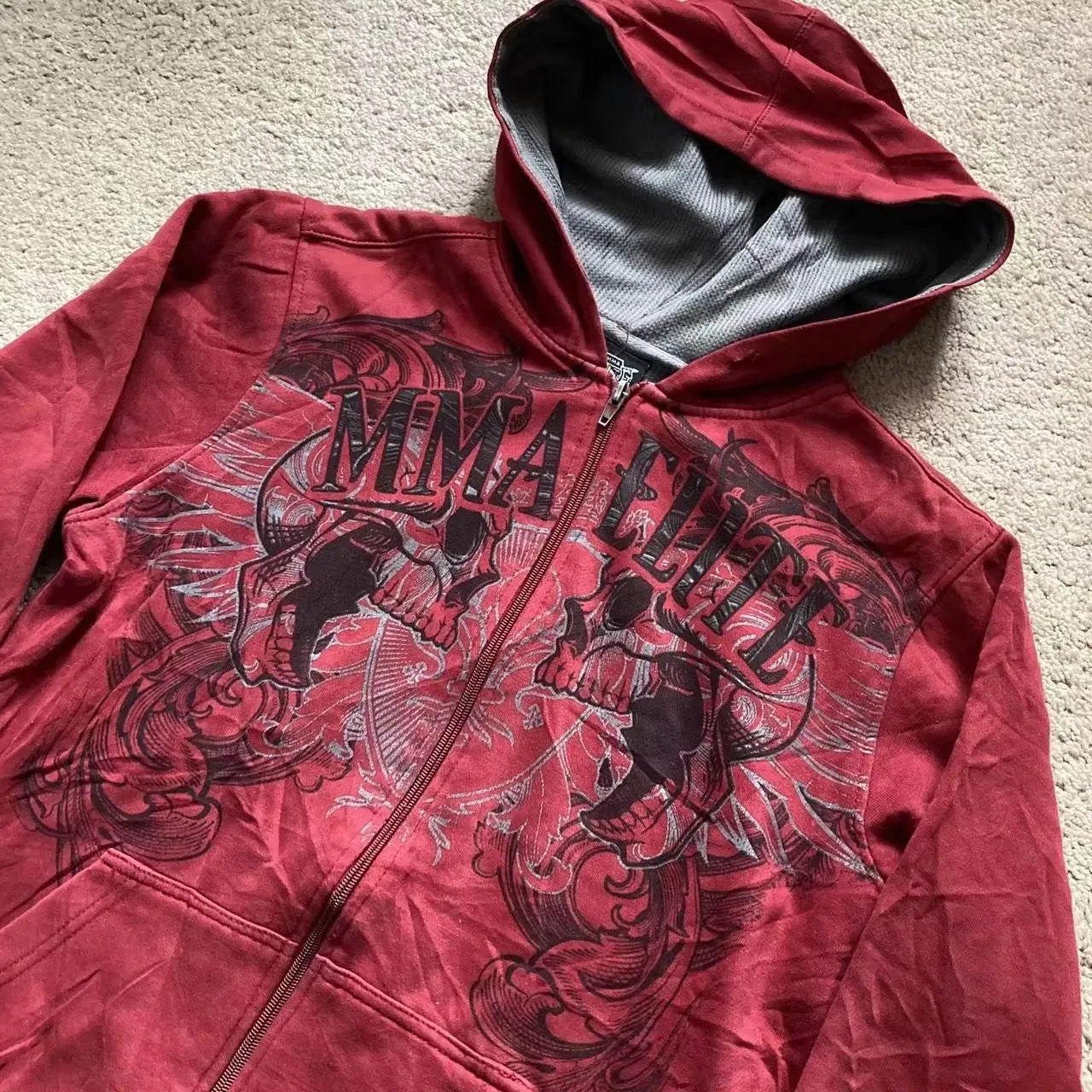 2000s New Cotton Red Couple Zipper Hoodies Vintage Elite Full Zip Hoodie Sweatshirt Size Skull Snake Red Y2K Sweatshirts