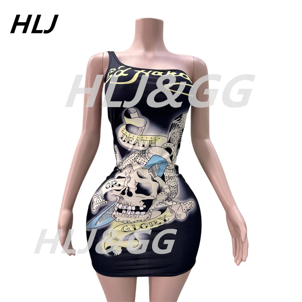 HLJ Y2K Pattern Printing Bodycon One Piece Spaghetti Strap Mini Dresses Women Sleeveless Backless Slim Vestidos Sexy Streetwear