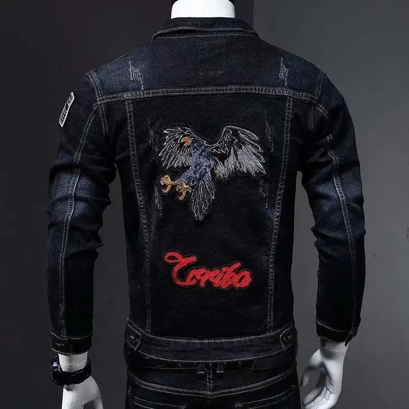 With Embroidery Men's Denim Jacket Autumn Trendy Fashion High Quality Male Jean Coats Fast Delvery Menswear Rock of Fabric Korea