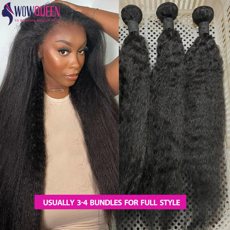 Kinky Straight Human Hair Bundles 30 32 Inch Remy Hair Extensions For Women Thick Yaki Straight Human Raw Hair Weave Bundles