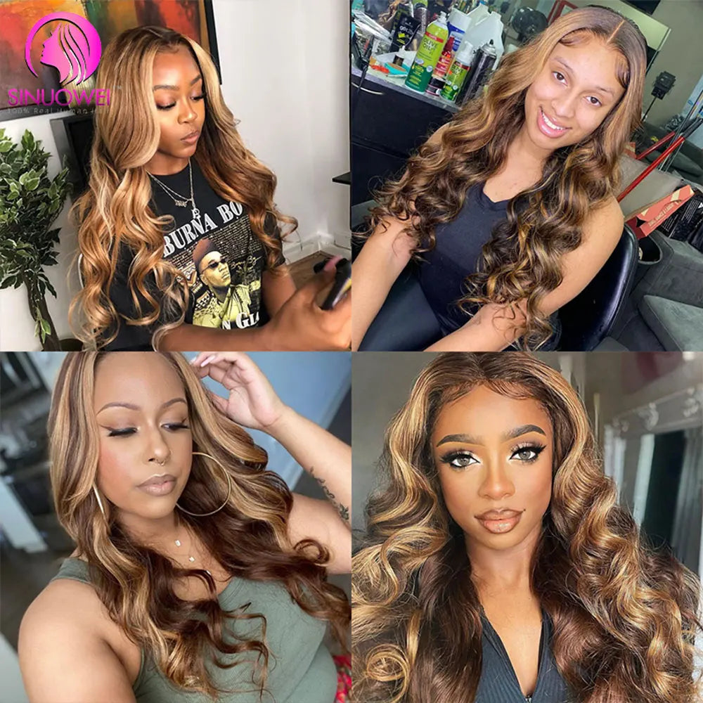 30 32 Inch Highlight Body Wave Bundle 100% Human Hair Bundle P4/27 Honey Brown Brazilian Hair Bundles 1 3 4 Remy Hair Bundle