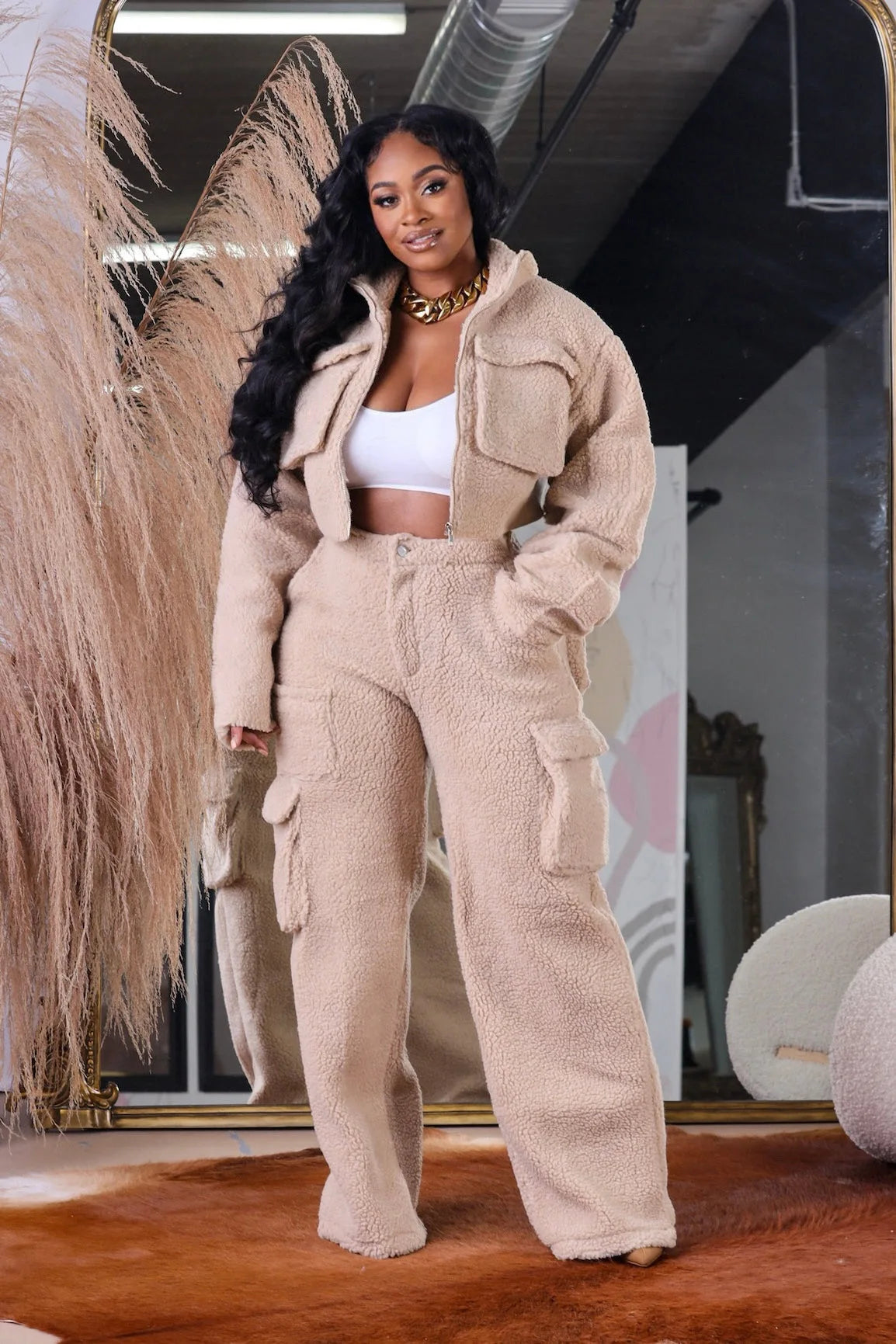 2 Piece Matching Clothes For Women Fur Jackets Tops and Pants Set Joggers Tracksuits Thick And Warm 2023 Winter Fashion Clothes