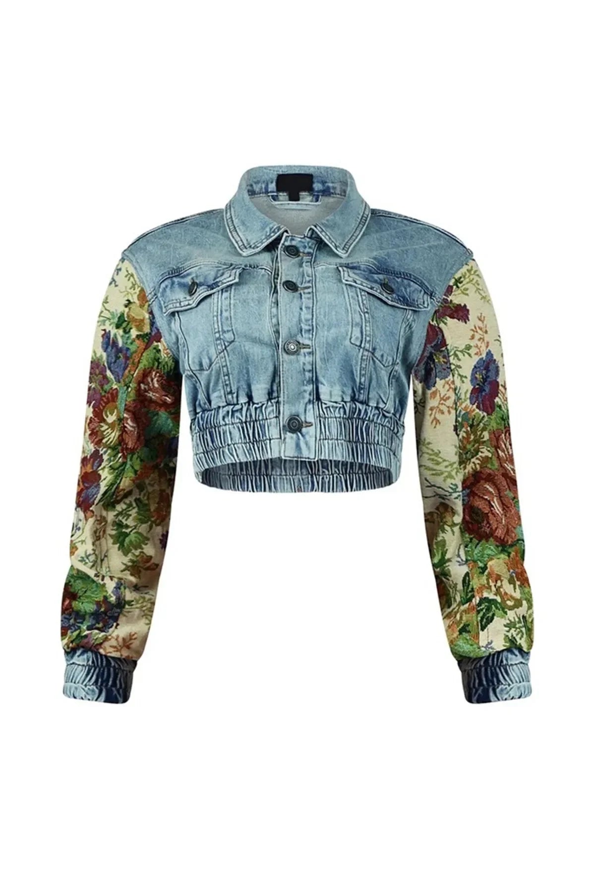 Denim Women's Set Floral Patchwork Full Sleeve Button Fly Jacket and Ripped Jeans Pants Suit 2024 Two 2 Piece Set Outfit