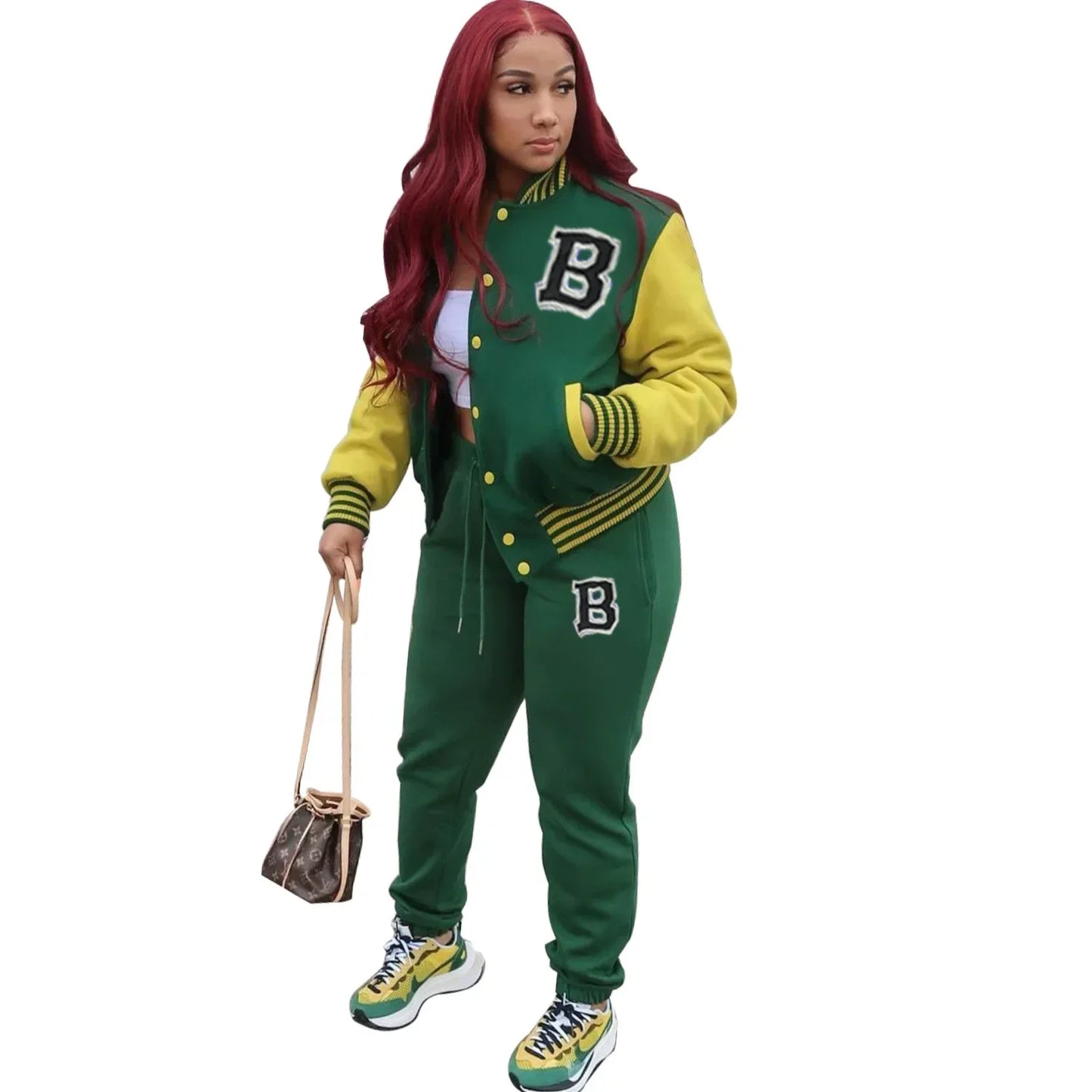 Letter Striped print Women Fall Two piece Set Sweatshirt Zipp jacket Top Trousers Sports Baseball Uniform Workout Outfits