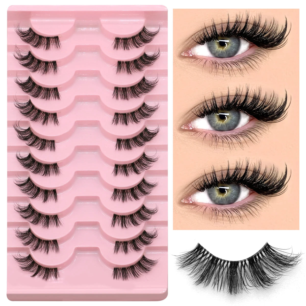 GROINNEYA Half Lashes Half Lashes Soft Natural Clear Band Lashes Natural Look Faux Mink Wispy Mink Eyelashes Extension Makeup