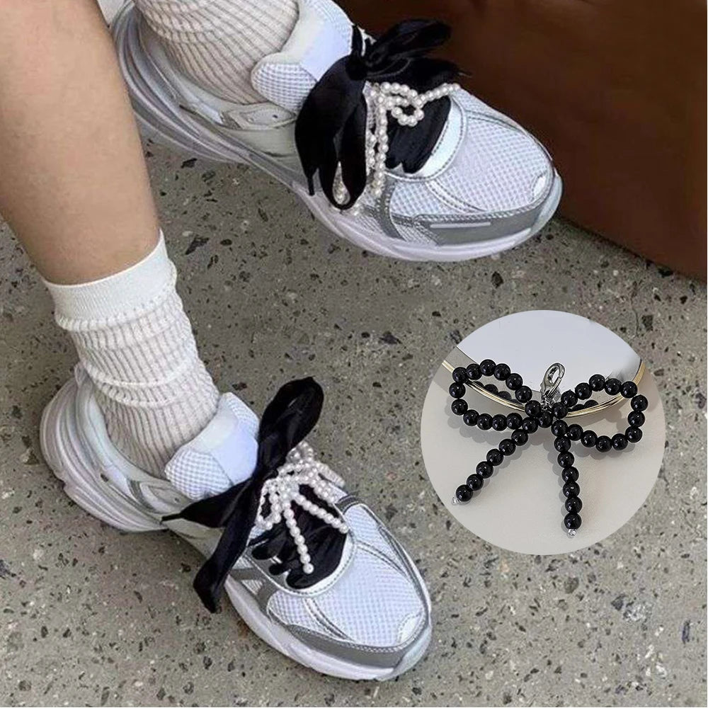 1/2Pc Bows Beaded Charm Shoe Buckle Decoration DIY Bowknot Pearl Shoelaces Clips Charms Pendant Women Sneakers Shoes Accessories