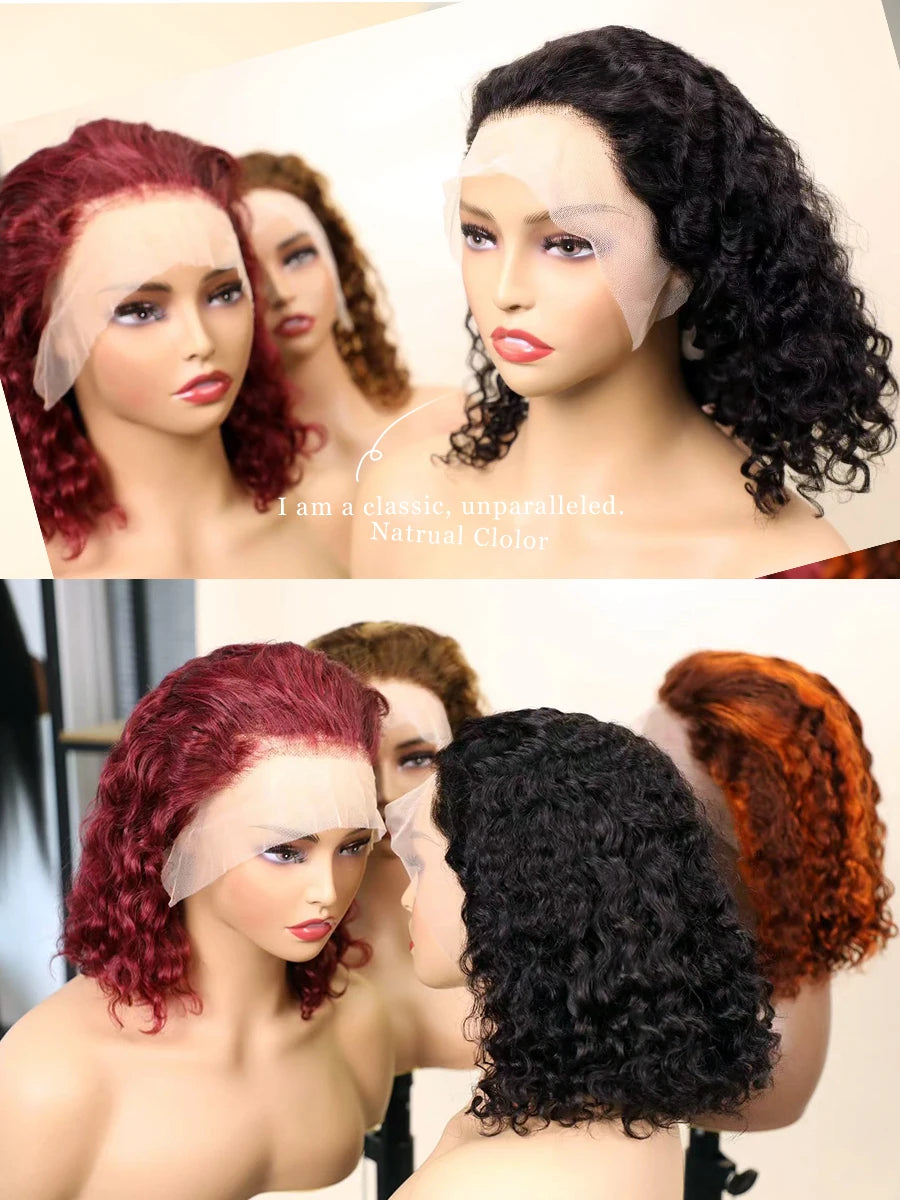 P4350 427 99j 1B Colored Human hair 13X4 Full lace wigs Brazilian Transparent  Lace Frontal Wig PrePlucked Short Bob Front WIG