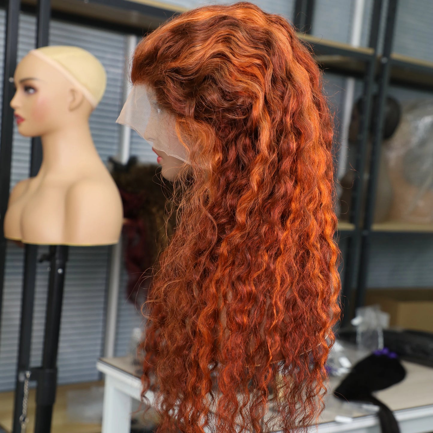 Highlight 4/350 Ombre Orange Ginger Lace Front Wig Human Hair Water Wave 13x6 HD Lace Frontal Wig Curly Human Hair Multi Parting