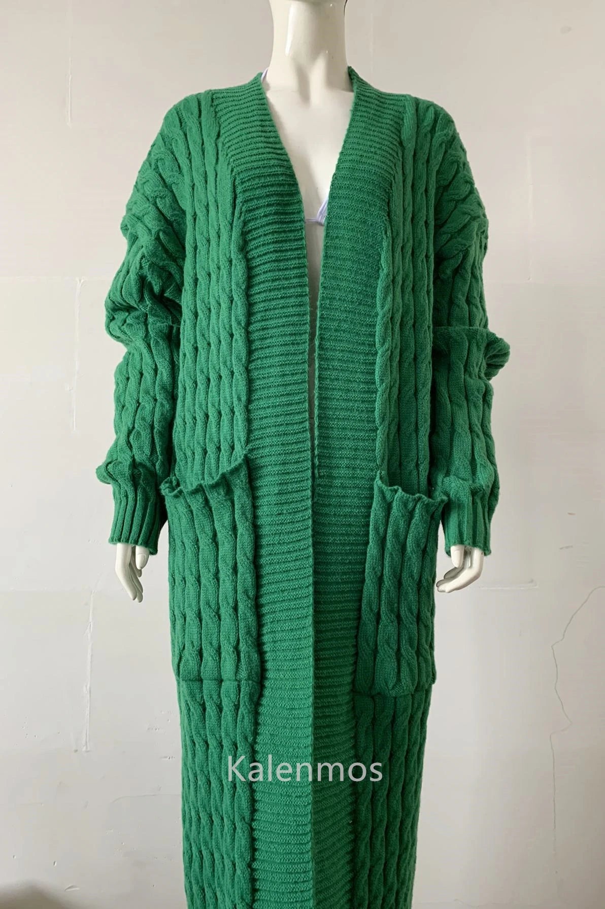 Kintted Cardigan Women Long Jacket Autumn Spring Green Crochet Loose Long Sleeve Winter Sweater 2023 Warm Jumper Coat Cardigans