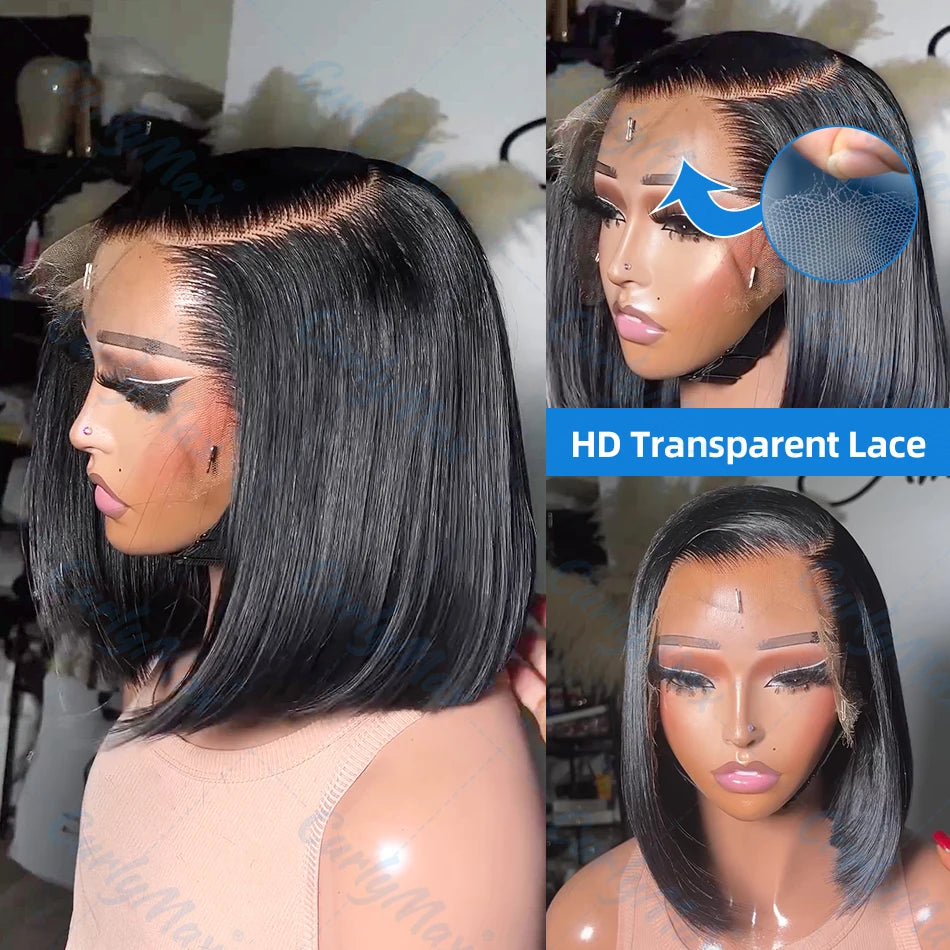 200% Brazilian Bone Straight Short Bob 13x4 Lace Frontal Human Hair 13x6 HD Transparent Lace Front 5x5 Closure Bob Wig For Women