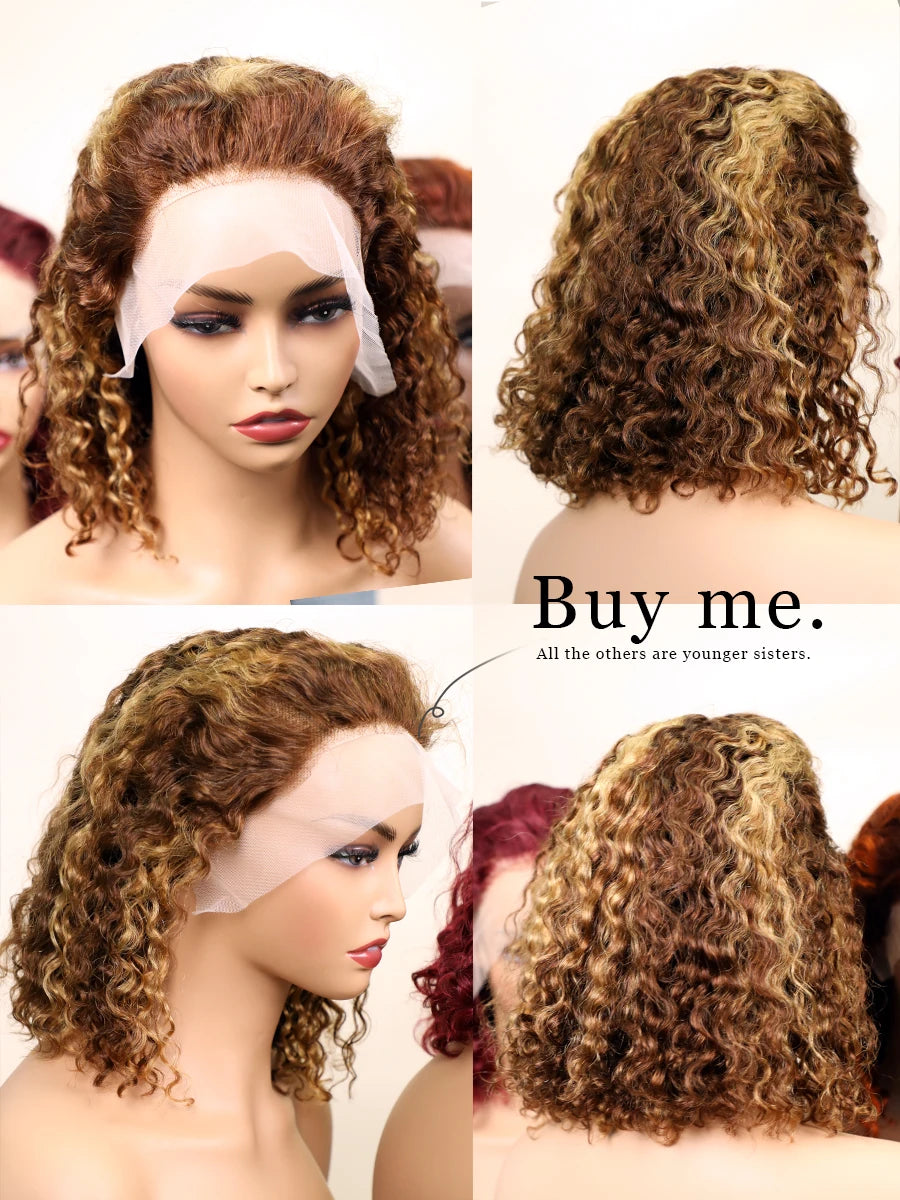 P4350 427 99j 1B Colored Human hair 13X4 Full lace wigs Brazilian Transparent  Lace Frontal Wig PrePlucked Short Bob Front WIG