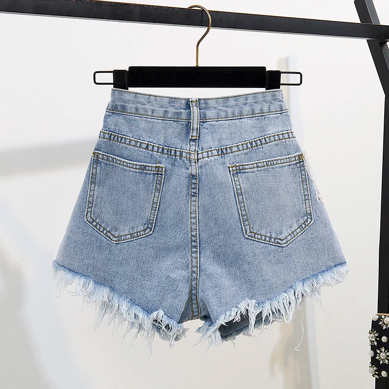 Fashion Cotton T-Shirt Tops + Short Jeans 2 Pieces Sets 2024 New Summer Women's Denim Pants Outfits 3D Flowers Beading Suits