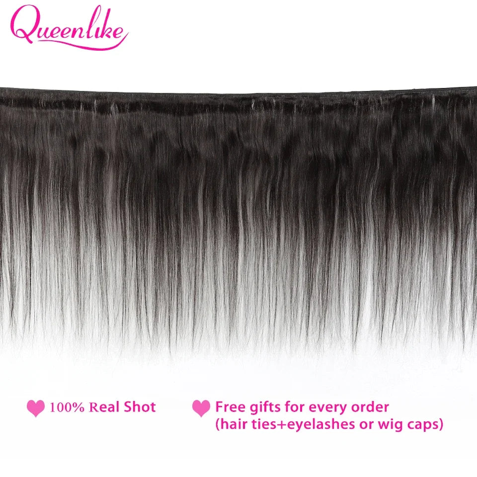 Queenlike Straight Human Hair Bundles with Closures Brazilian Raw Hair Weave Bundles With 2x6 Deep Kim Closure And Bundles