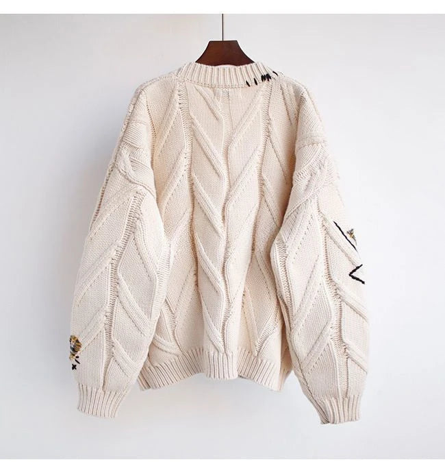 2024 Autumn Women's Cardigan Wool Sweater Korean Version New Embroidered Jacket Knitted Sweater Cardigan Hem Sweater Knitwear