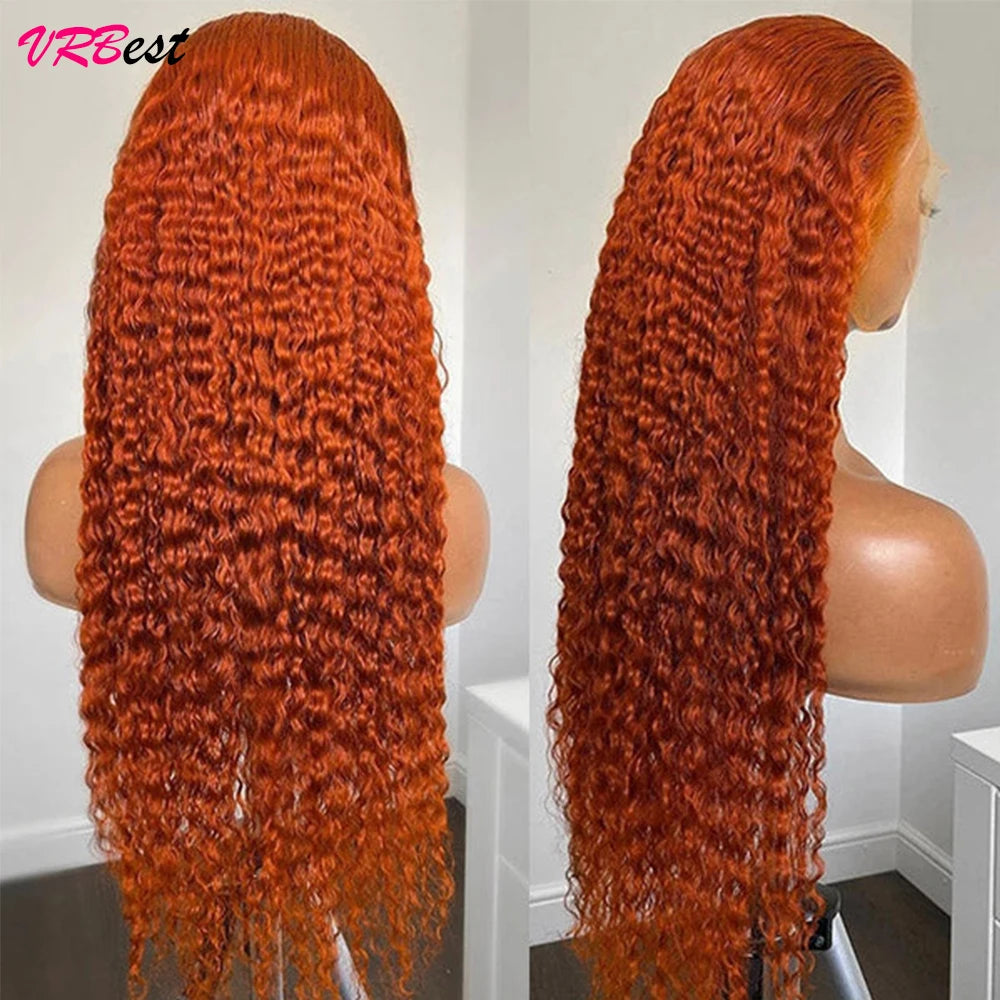 Ginger Orange Lace Front Wig Deep Wave Curly Full Lace Front Human Hair Wigs Water Wave HD Lace Frontal Wig Factory Price