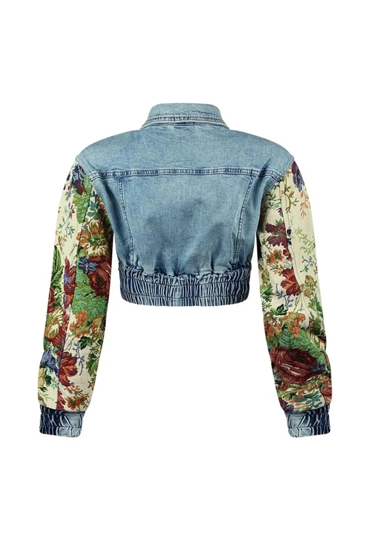 Denim Women's Set Floral Patchwork Full Sleeve Button Fly Jacket and Ripped Jeans Pants Suit 2024 Two 2 Piece Set Outfit