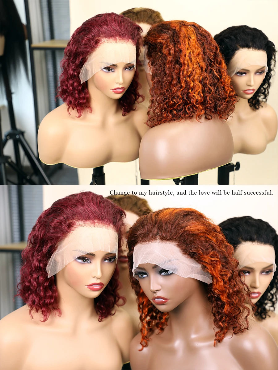 P4350 427 99j 1B Colored Human hair 13X4 Full lace wigs Brazilian Transparent  Lace Frontal Wig PrePlucked Short Bob Front WIG