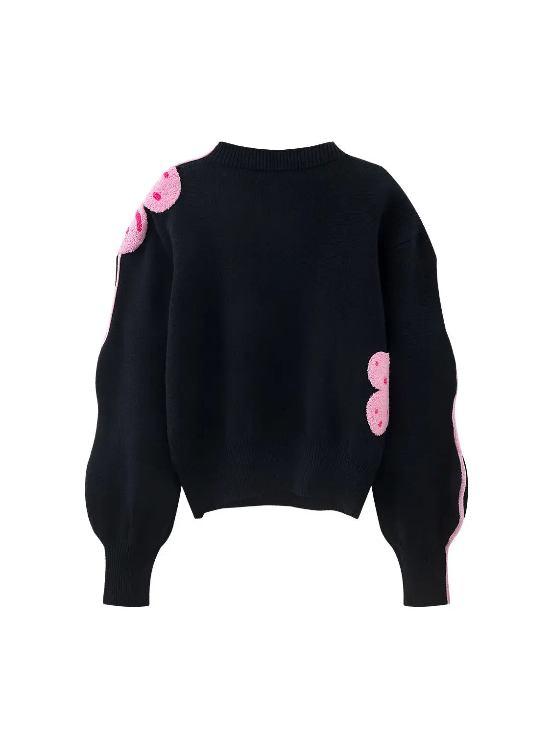 Beautiful Embroidered Black Flower Retro Loose Knitted Sweater Top women  korean fashion  long sleeve top  oversized sweater