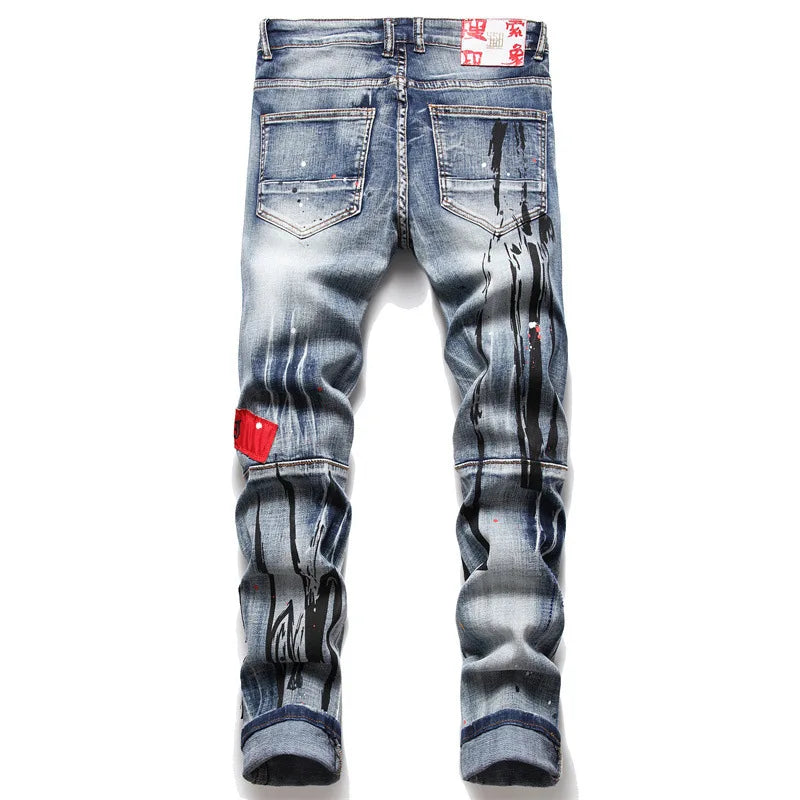 Men Light Blue Denim Jeans Skinny Holes Jeans New Fashion Stretch Denim Pants High Quality Male Slim Fit Denim Trousers Size 38