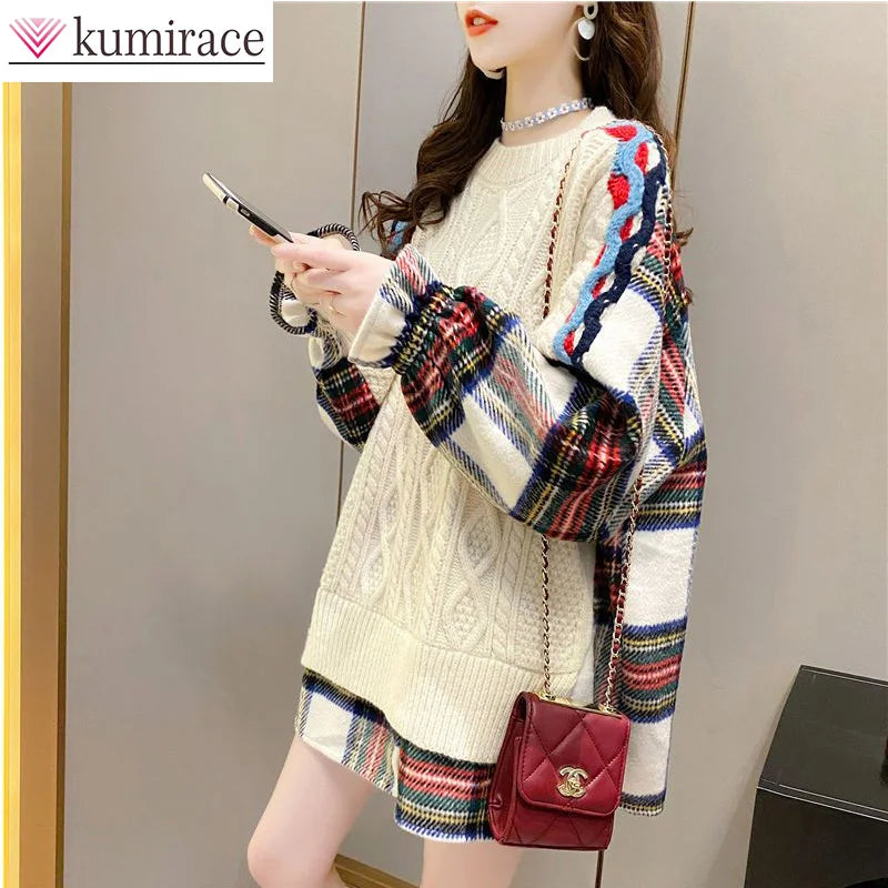 Autumn and Winter 2024 New Pullover Sweater Women's Korean Version Loose Large Fried Dough Twists Knitwear Womenwinter Clothes W