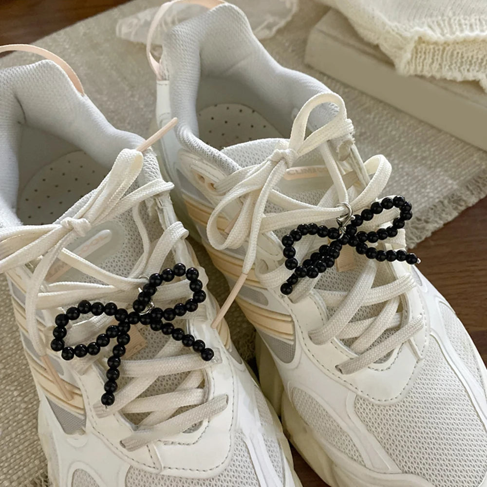 1/2Pc Bows Beaded Charm Shoe Buckle Decoration DIY Bowknot Pearl Shoelaces Clips Charms Pendant Women Sneakers Shoes Accessories