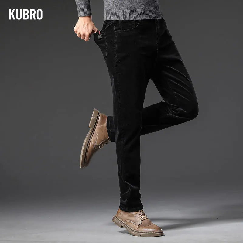 KUBRO England Style Casual Wide Leg Pants Men 2023 Spring Summer New Business Fashion Comfortable Jeans High Quality Trousers