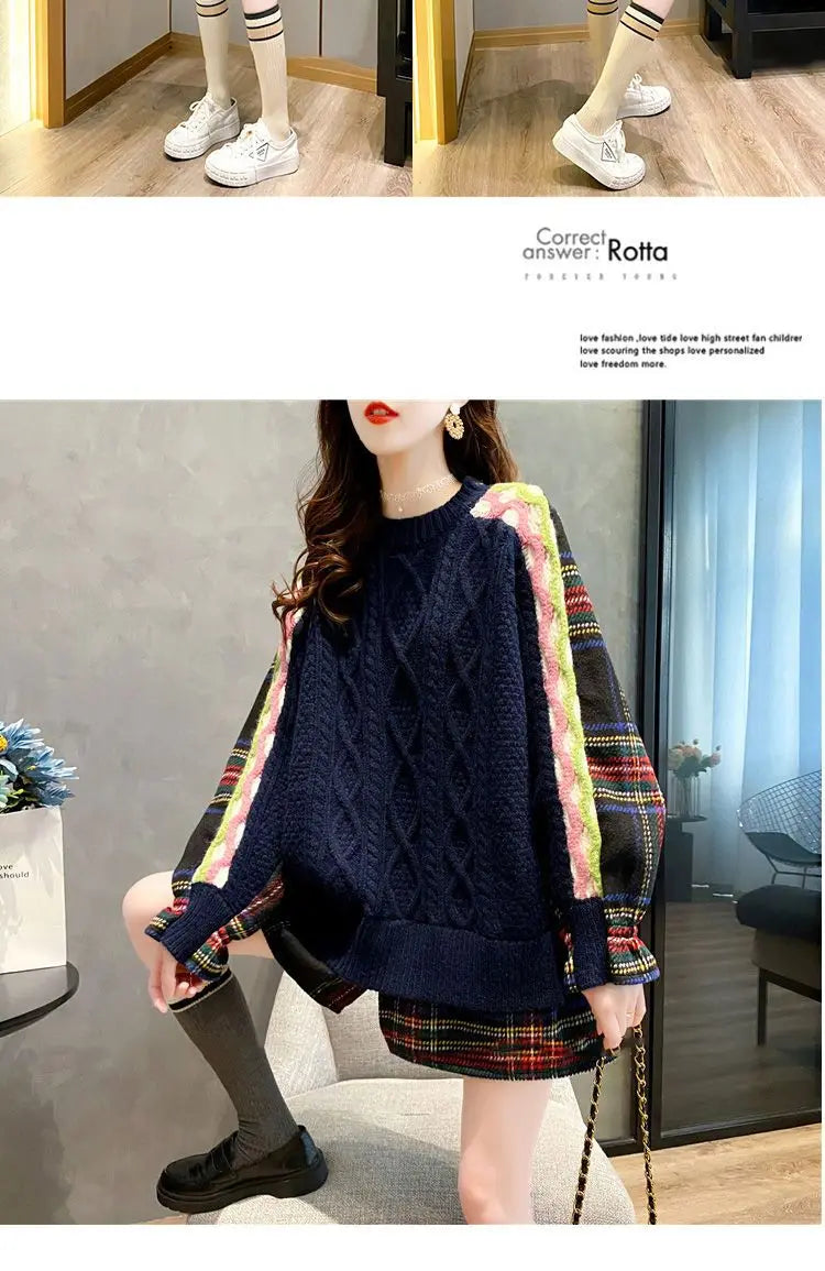 Autumn and Winter 2024 New Pullover Sweater Women's Korean Version Loose Large Fried Dough Twists Knitwear Womenwinter Clothes W